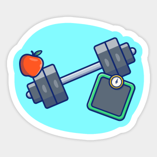 Dumbbell, Apple, And Weight Scales Cartoon Sticker